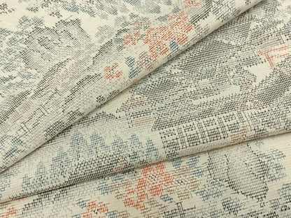 平和屋着物▽上質な紬　単衣　風景文　正絹　逸品　AAAZ9166fy