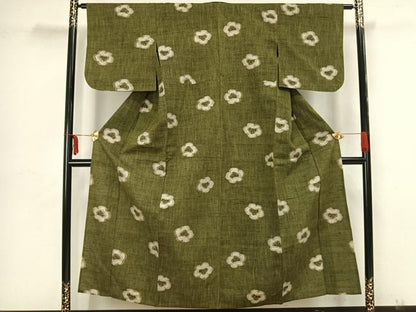 平和屋着物▽上質な紬　単衣　80亀甲　舞花文　正絹　逸品　AAAZ9167fy