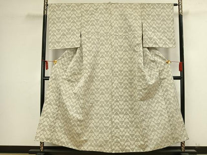 平和屋着物▽お召 単衣 市松文 正絹 逸品 AAAZ9170fy