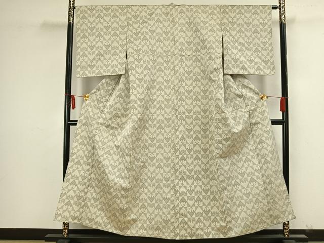 平和屋着物▽お召 単衣 市松文 正絹 逸品 AAAZ9170fy