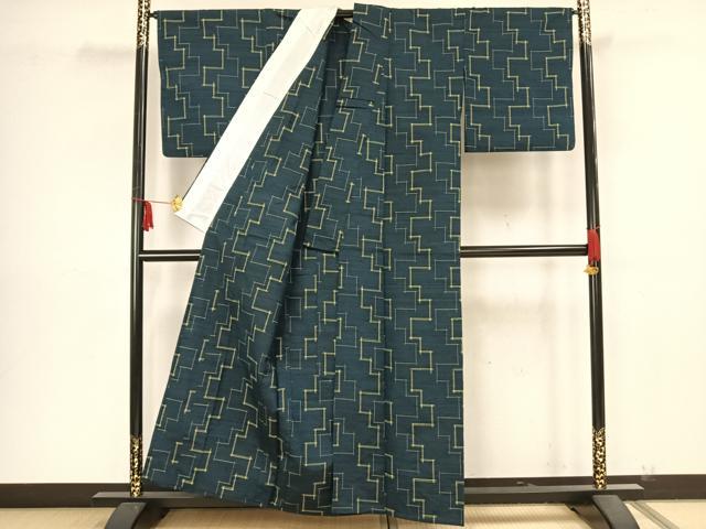 平和屋着物▽上質な紬 単衣 抽象文様 正絹 逸品 AAAZ9172fy