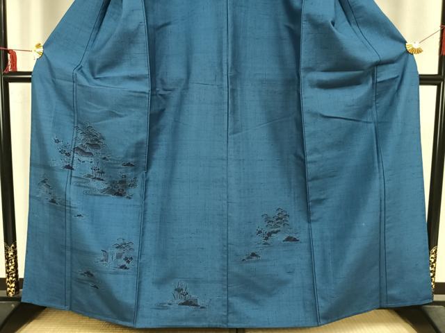 平和屋着物▽訪問着 単衣 紬地 型染め 風景文 正絹 逸品 AAAZ9176fy