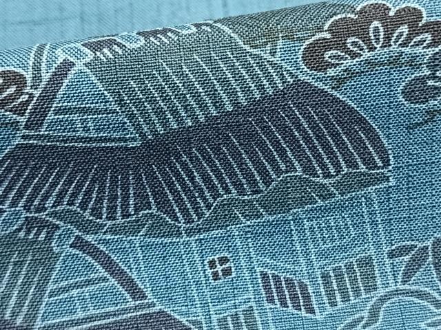 平和屋着物▽訪問着 単衣 紬地 型染め 風景文 正絹 逸品 AAAZ9176fy