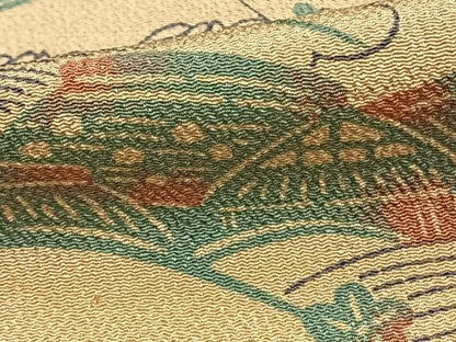 平和屋着物▽上質な小紋 単衣 型染め 風景草花文 鬼しぼ縮緬 正絹 逸品 AAAZ9177fy