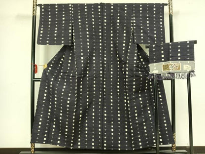 平和屋着物▽手織上田紬 単衣 絣柄 反端付き 正絹 逸品 AAAZ9178fy