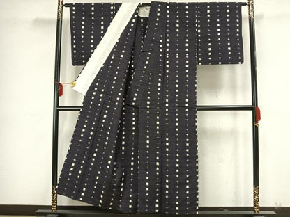 平和屋着物▽手織上田紬 単衣 絣柄 反端付き 正絹 逸品 AAAZ9178fy