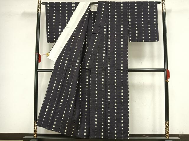 平和屋着物▽手織上田紬 単衣 絣柄 反端付き 正絹 逸品 AAAZ9178fy