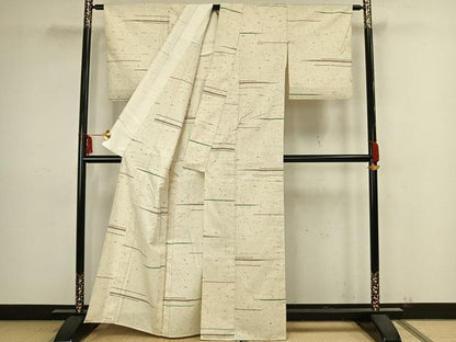 平和屋着物▽上質な紬 単衣 横縞 正絹 逸品 AAAZ9179fy