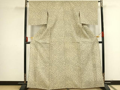 平和屋着物▽生紬 単衣 草花文 正絹 逸品 AAAZ9180fy