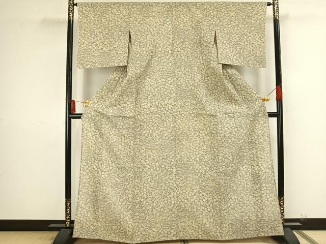 平和屋着物▽生紬 単衣 草花文 正絹 逸品 AAAZ9180fy