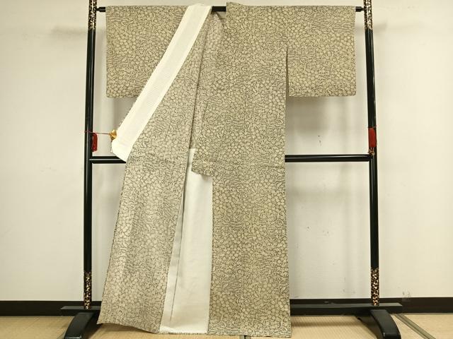 平和屋着物▽生紬 単衣 草花文 正絹 逸品 AAAZ9180fy