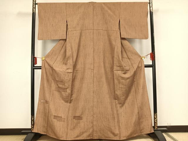 平和屋着物▽訪問着 単衣 紬地 色紙重ね花文 正絹 逸品 AAAZ9181fy