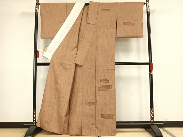 平和屋着物▽訪問着 単衣 紬地 色紙重ね花文 正絹 逸品 AAAZ9181fy