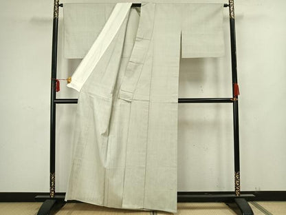 平和屋着物▽上質な紬 単衣 色無地 藍白色 正絹 逸品 AAAZ9182fy