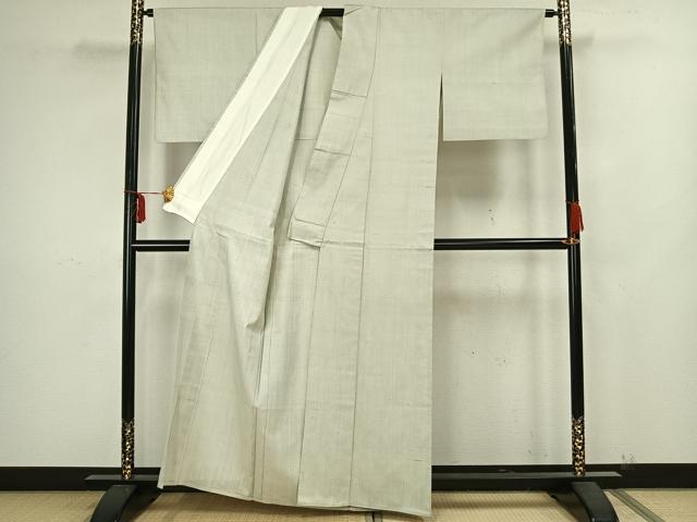 平和屋着物▽上質な紬 単衣 色無地 藍白色 正絹 逸品 AAAZ9182fy