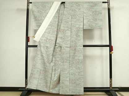 平和屋着物▽大島紬 単衣 草花文 証紙付き 正絹 逸品 AAAZ9183fy