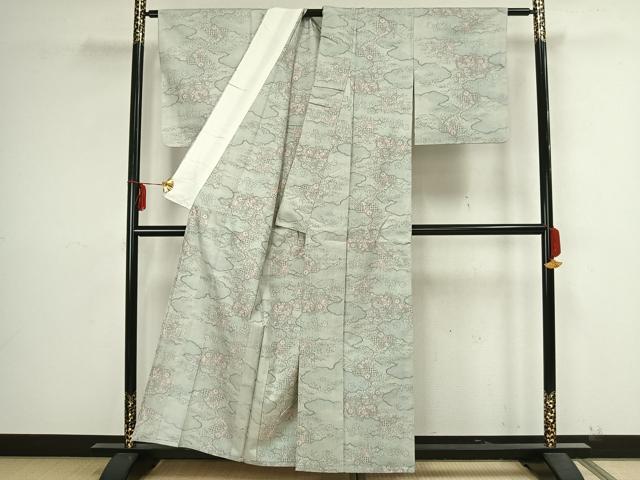 平和屋着物▽大島紬 単衣 草花文 証紙付き 正絹 逸品 AAAZ9183fy
