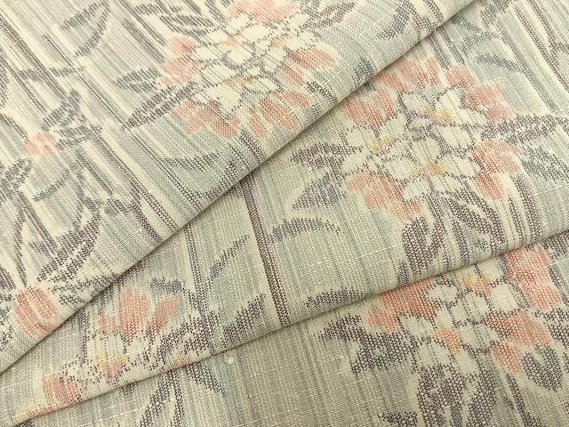 平和屋着物▽上質な紬 単衣 草花文 松坂屋扱い 正絹 逸品 AAAZ9184fy