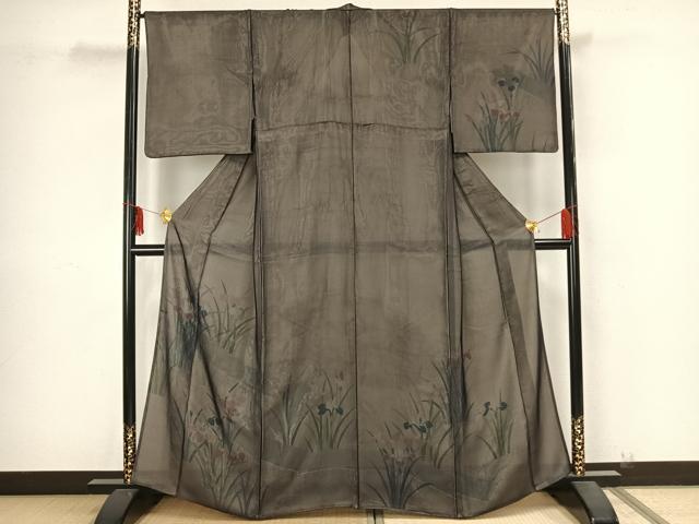 平和屋着物▽訪問着 無双 紗袷 紗×絽 手描き 草花文 正絹 逸品 AAAZ9185fy