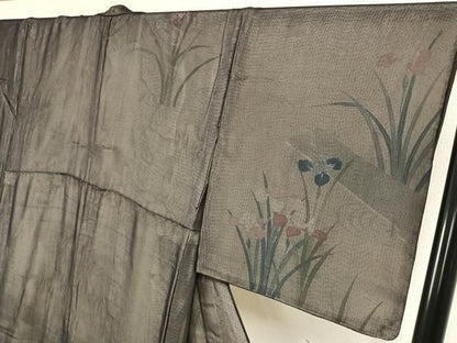 平和屋着物▽訪問着 無双 紗袷 紗×絽 手描き 草花文 正絹 逸品 AAAZ9185fy