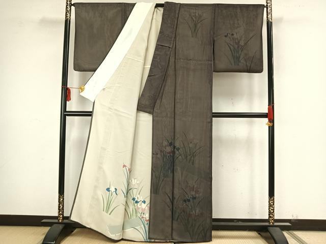 平和屋着物▽訪問着 無双 紗袷 紗×絽 手描き 草花文 正絹 逸品 AAAZ9185fy