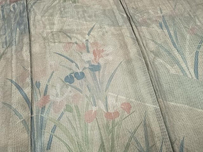 平和屋着物▽訪問着 無双 紗袷 紗×絽 手描き 草花文 正絹 逸品 AAAZ9185fy