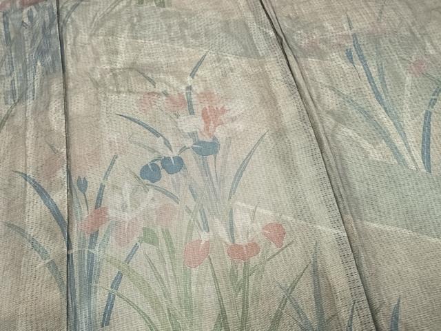 平和屋着物▽訪問着 無双 紗袷 紗×絽 手描き 草花文 正絹 逸品 AAAZ9185fy