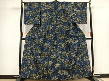 平和屋着物▽上質な紬 単衣 草花文 正絹 逸品 AAAZ9188fy