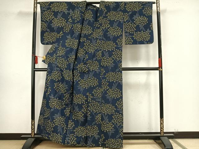 平和屋着物▽上質な紬 単衣 草花文 正絹 逸品 AAAZ9188fy