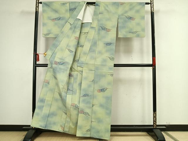 平和屋着物▽上質な紬 単衣 片輪車文 正絹 逸品 AAAZ9189fy
