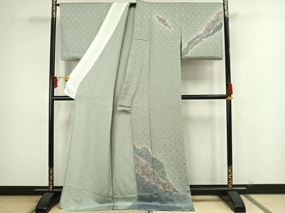 平和屋着物▽訪問着 単衣 花丸文 暈し染め 金彩 ロング丈 正絹 逸品 AAAZ9190fy