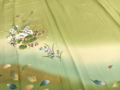 平和屋着物▽訪問着 単衣 手描き 草花文 暈し染め 金彩 正絹 逸品 AAAZ9192fy