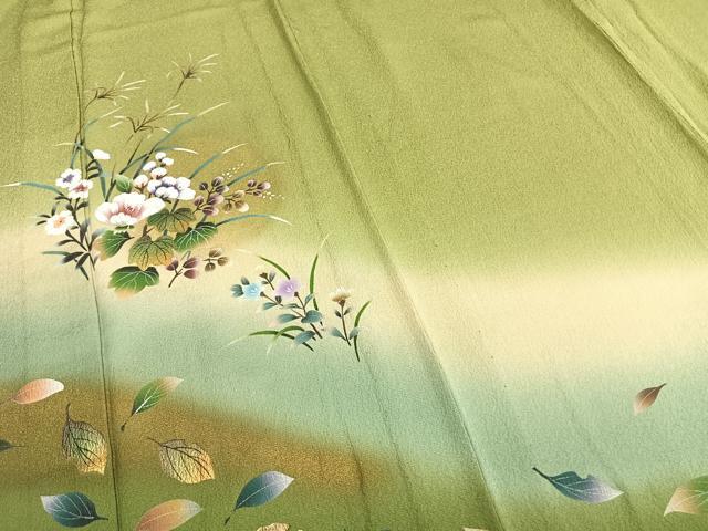 平和屋着物▽訪問着 単衣 手描き 草花文 暈し染め 金彩 正絹 逸品 AAAZ9192fy