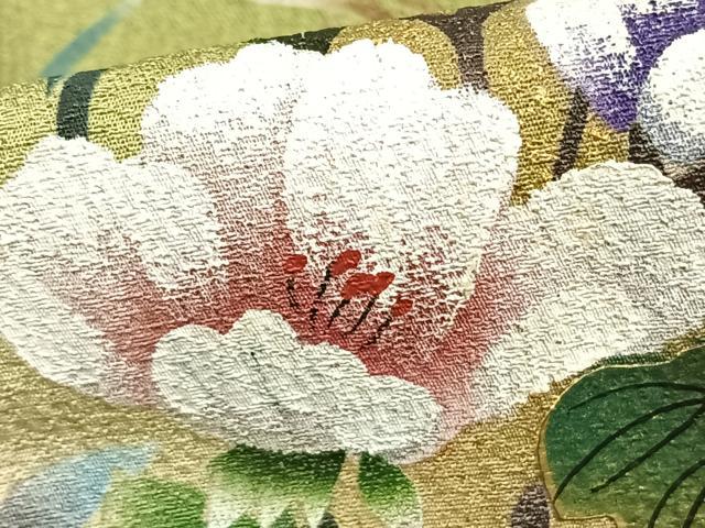 平和屋着物▽訪問着 単衣 手描き 草花文 暈し染め 金彩 正絹 逸品 AAAZ9192fy