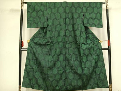 平和屋着物▽上質な紬 単衣 亀甲文様 正絹 逸品 AAAZ9193fy