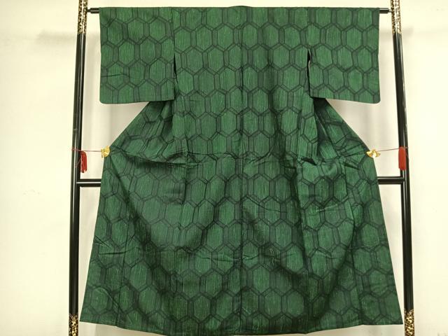 平和屋着物▽上質な紬 単衣 亀甲文様 正絹 逸品 AAAZ9193fy