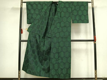 平和屋着物▽上質な紬 単衣 亀甲文様 正絹 逸品 AAAZ9193fy