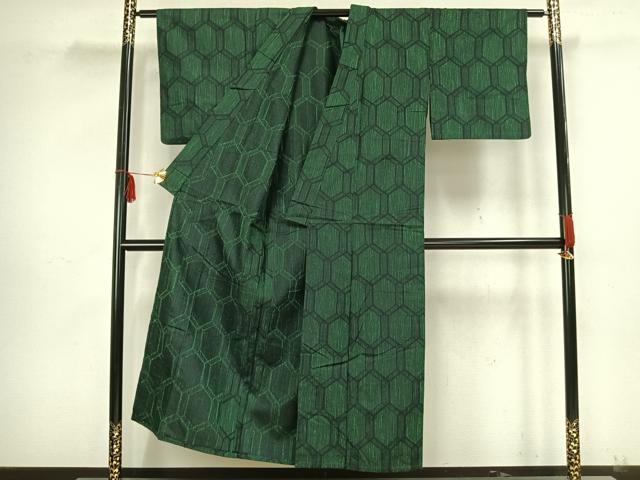 平和屋着物▽上質な紬 単衣 亀甲文様 正絹 逸品 AAAZ9193fy