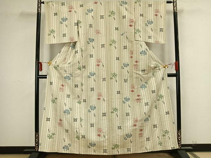 平和屋着物▽上質な紬 単衣 舞花文 正絹 逸品 AAAZ9196fy