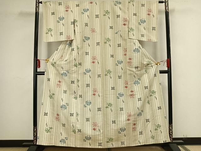 平和屋着物▽上質な紬 単衣 舞花文 正絹 逸品 AAAZ9196fy