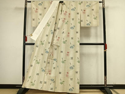 平和屋着物▽上質な紬 単衣 舞花文 正絹 逸品 AAAZ9196fy