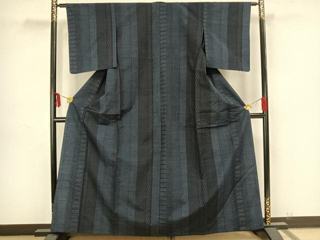 平和屋着物▽上質な紬 単衣 間道 正絹 逸品 AAAZ9198fy