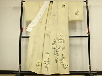 平和屋着物▽訪問着 単衣 刺繍 草花文 正絹 逸品 AAAZ9200fy