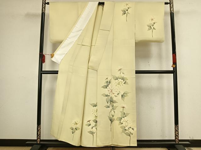 平和屋着物▽訪問着 単衣 刺繍 草花文 正絹 逸品 AAAZ9200fy