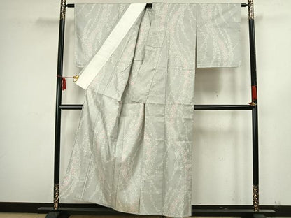 平和屋着物▽お召　単衣　花唐草文　正絹　逸品　未使用　AAAZ9201fy