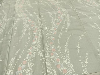 平和屋着物▽お召　単衣　花唐草文　正絹　逸品　未使用　AAAZ9201fy