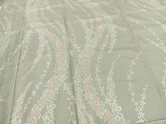 平和屋着物▽お召　単衣　花唐草文　正絹　逸品　未使用　AAAZ9201fy