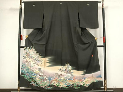 平和屋着物▽豪華黒留袖 単衣 作家物 風景文 暈し染め 正絹 逸品 AAAZ9202fy