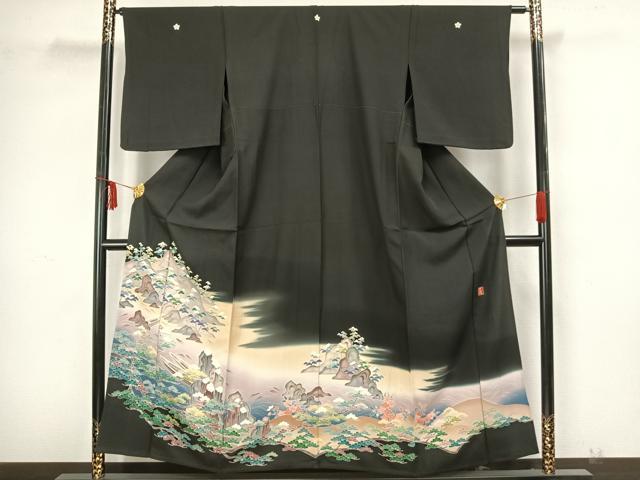 平和屋着物▽豪華黒留袖 単衣 作家物 風景文 暈し染め 正絹 逸品 AAAZ9202fy