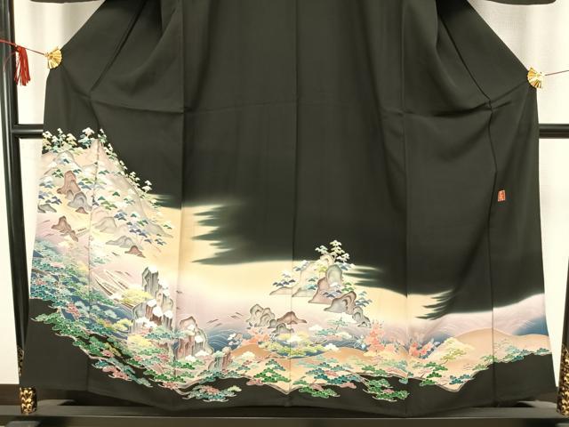 平和屋着物▽豪華黒留袖 単衣 作家物 風景文 暈し染め 正絹 逸品 AAAZ9202fy